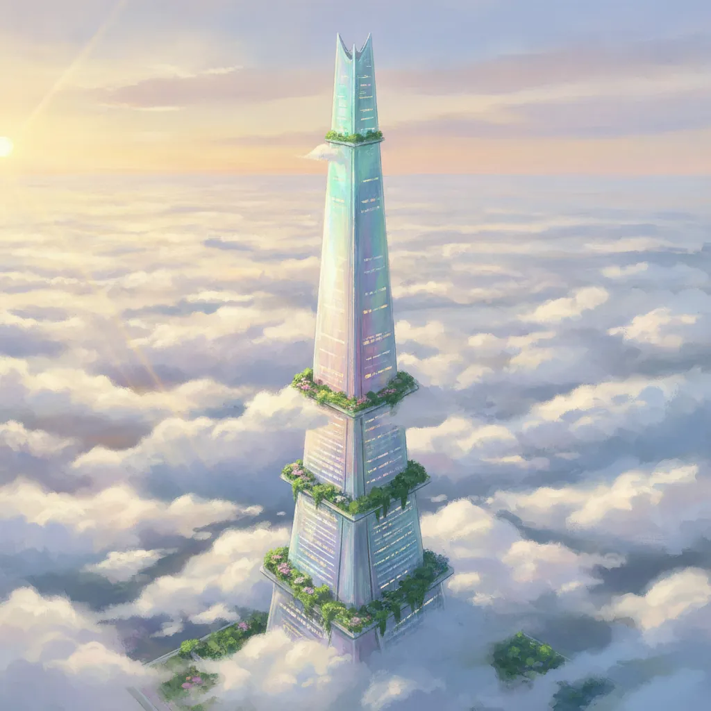 Skypiercer rising through a sea of clouds